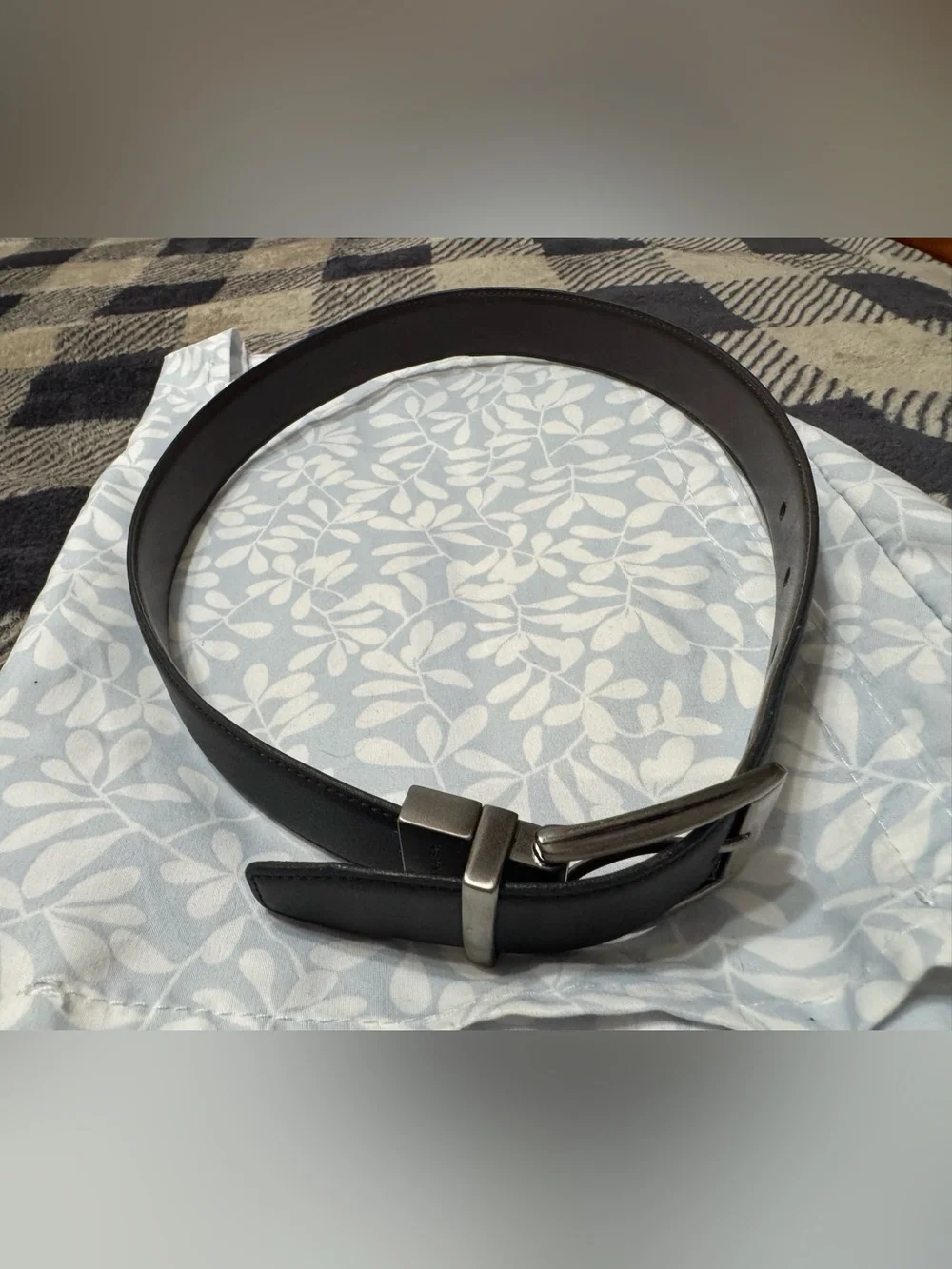 Perry Ellis Black Leather Dress Belt with Silver Buckle